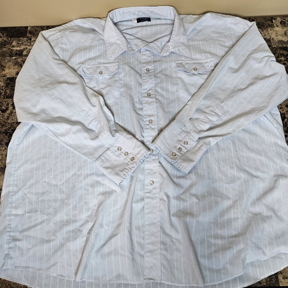 Wrangler Western Shirt Mens 3XL Light Blue Pearl Snap Button Stripe Cowboy Rodeo